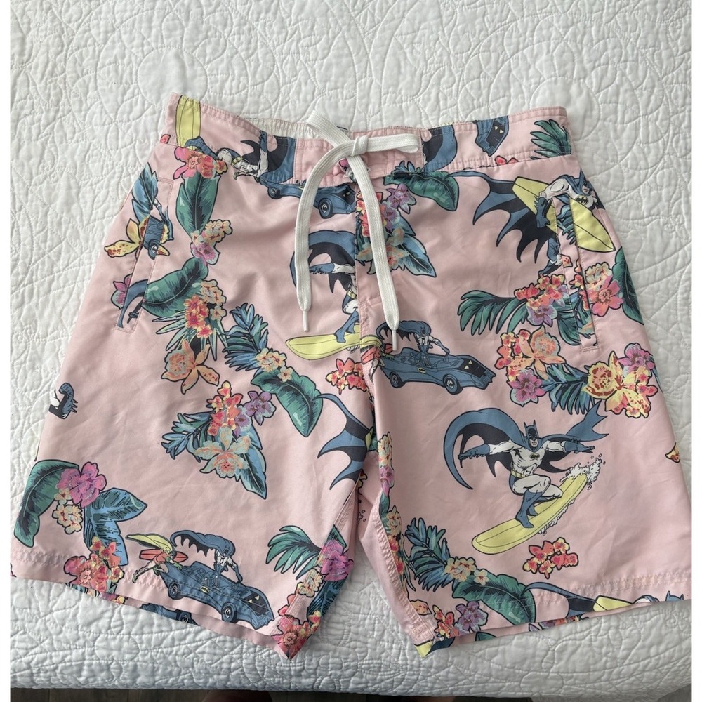 Batman Surfing Medium Swim Trunks Floral Hawaiian‎ Board Shorts DC Comics Pink